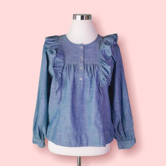 J.Crew Ruffled-Front Chambray Blouse - Picture 5 of 5